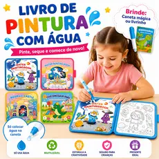 Livro de Colorir Infantil com Água Magico Reutilizável Sem Sujeira Brinquedo Educativo Crianças