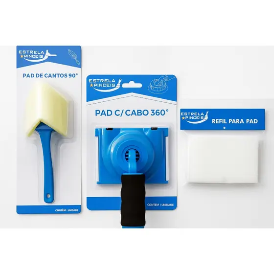 Kit Pad de Canto + Pad para Recortes e Acabamento em Pinturas Com Cabo + Refil - Pad/Rolo