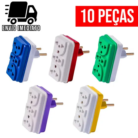Adaptador de Tomada T Colorido 3 Entradas Benjamin Bivolt Universal 10A e 20A