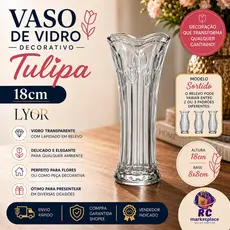 Vaso De Vidro Tulipa 18cm Lyor Sortido Decorativo Para Flores e Plantas - Presente Casa Nova