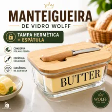 Manteigueira de Vidro Wolff Tampa Bambu Hermética com Espátula