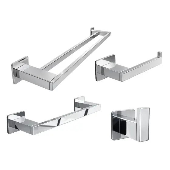 kit Acessórios para Banheiro 4 Peças Inox 304 Toalheiro Duplo 60cm Linha Ipanema