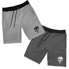 Kit 2 Bermudas Masculina Moletom Moletinho Treino Academia Caveira