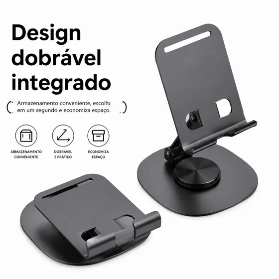 DAGUAN Suporte Celular Metálico Rotativo 360° Ajustável Altura Dobrável Antiderrapante Universal Tablet
