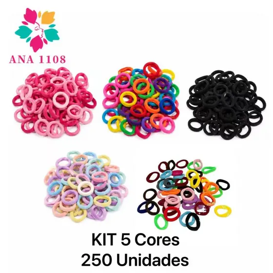 ANA1108 Kit250Unidades Elasticos de Cabelo Tipo Meia Xuxinha Criança Adulto Rabicó