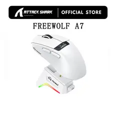 FREEWOLF A7 Mouse De Jogo Sem Fio Leve Tri-Modo Com Tela RGB Base De Carregamento Magnético Pata3311 24000DPI Para/Escri
