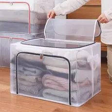 Caixa Organizadora Transparente 24L 66L 100L c/ Zíper PVC, À Prova d'Água e Umidade, para Casa e Guarda-Roupas