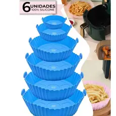 Kit 6 Formas Airfryer Tamanhos Variados Silicone Antiaderente Microondas Lavável com Alça Cozinha