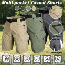 Bermuda tática masculina com vários bolsos à prova d'água e resistente ao desgaste para ao ar livre