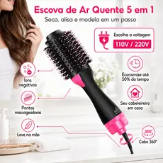 110V/220V Escova Secadora Modeladora 5 em 1 Alisa Seca e Modela Cabelo Anti Frizz profissional 1000W