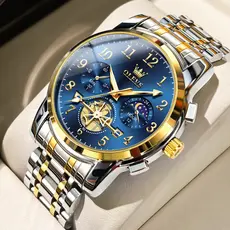 OLEVS Relógio Masculino Multifuncional à Prova D'Água Luminoso Dourado Luxo -Presente para Dia dos Pais 2900