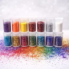 Kit de Potinhos de Glitter Poliéster Glitter Flocado Extra Fino - Cores Holográficas - Carnaval - Nail art - Artesanato