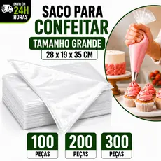 Kit 100/200/300 Sacos De Confeitar Grande 28x19x35 Confeitaria Cozinha Bolo Doce Torta Cupckake