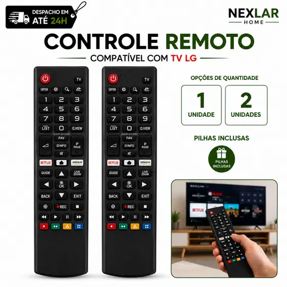Controle Remoto TV LG Smart Com Pilhas 1/2 Compatível LCD LED HDTV UHD OLED 3D 4K