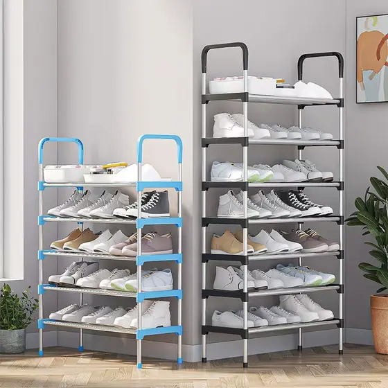 4-8 Andares Sapateira de metal Organizador Vertical Prateleira Multiuso Aço Cromado Desmontável