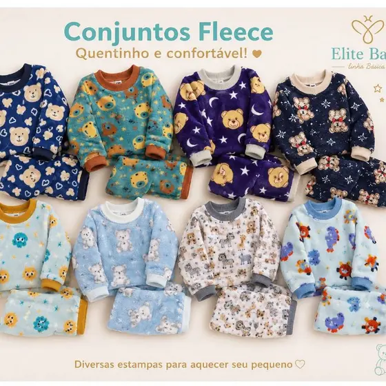 KIT 4 pecas 2 blusa 2 calçca conjuntos de FLEECE inverno quentinho moleton algodão 100% bebe infantil