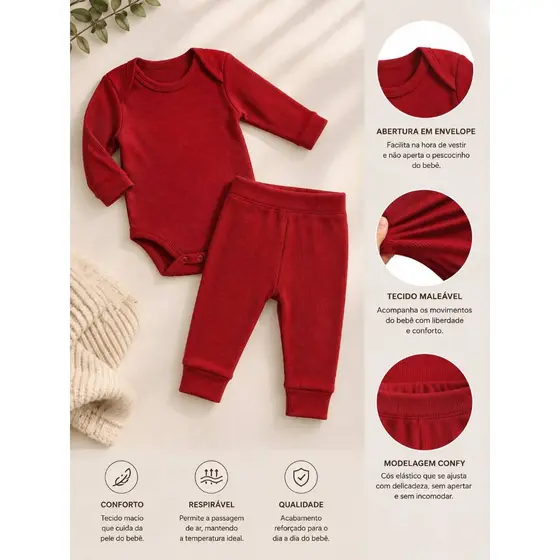 Kit 1 Peças Bebe Conjunto Meia Estação Confortável Body e Mijao Menino Menina 1 Body e 1 Mijao