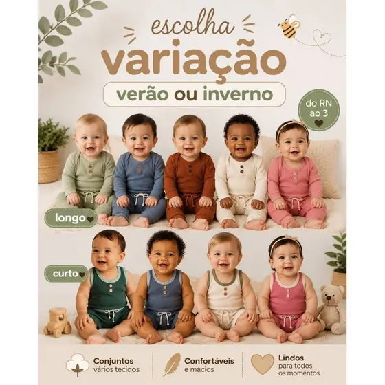 Kit 6 PECAS,  Roupa De Bebê Body Manga Longa + Calça algodao - Menina/menino infantil 100%