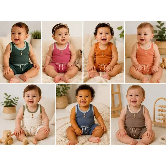 kit 2 peças conjunto 100% algodão manga curta ribana menina menino verão bebe infantil recém nascido
