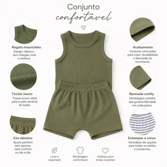 Kit 10 Peças Sortidas Verão Conjunto de Roupa Infantil Menino 5 Regatas + 5 Bermudas Tamanho  M ao 1 Davi