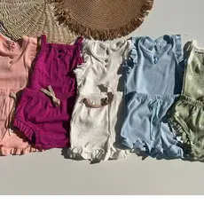 Kit 4 pecas Conj VALENTINA fru fru menina bebê verão infantil bermuda e blusa P ao 8