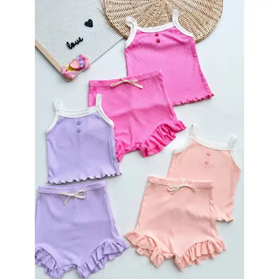 kit 2 pecas conjunto lili verão bebê infantil menina minimalista algodão  viscose poliester