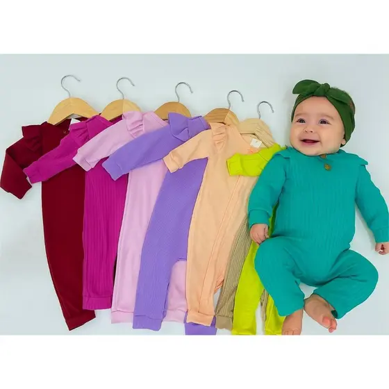 Kit 1 Macacão +1 FAIXA bebe recém nascido em malha canelada saida maternidade menino e menina
