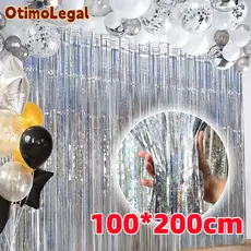 Cortina Metalizada com Franja Metálica 2x1m - Cores Holográficas para Decoração de Festa