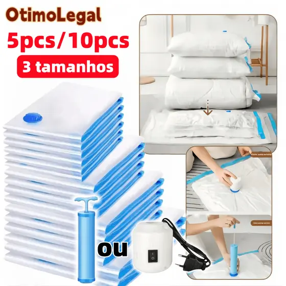 5 ou 10 Sacos a Vácuo Organizadores Hermético de Roupas Mala de Viagem Guarda Roupa Com/Sem Bomba
