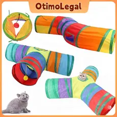 Túnel Colorido Gato Interativo Cachorro Labirinto Dobrável Pet Playground Toca Brinquedos Gatos
