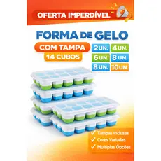 Forma de Gelo com Tampa Rígida Fundo Silicone Flexível Retangular 14 Cubos - Ideal para Papinha de Bebê, Caldos