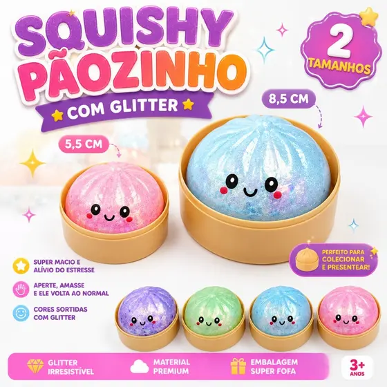 Squishy Pãozinho com Glitter Brinquedo Anti Stress Fidget Toy Fofo Colecionável Surpresa Anti Stress Brinquedo Sensorial
