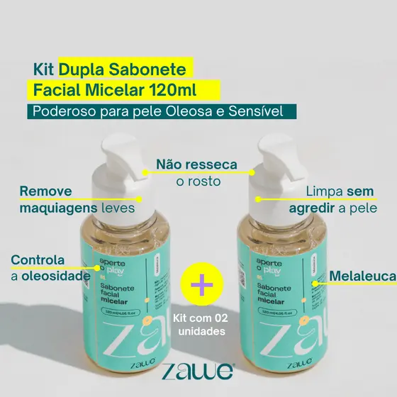Kit Dupla Sabonete Facial Micelar de Limpeza Melaleuca 120ml Skincare para Pele Oleosa e Sensivel