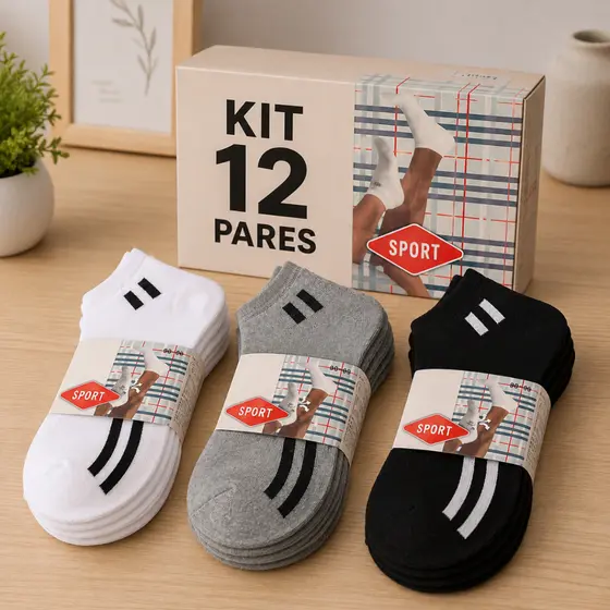 Kit Meia Soquete Cano Curto Masculina Feminina Unissex Confortaveis 3, 6, 12 e 24 Pares Menor Preço