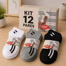 Kit Meia Soquete Cano Curto Masculina Feminina Unissex Confortaveis 3, 6, 12 e 24 Pares Menor Preço