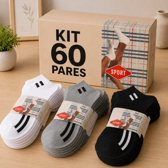 Kit Meias Soquete Atacado 36/48/60 Pares Cano Curto com Algodão Unissex Feminina Masculina Revenda