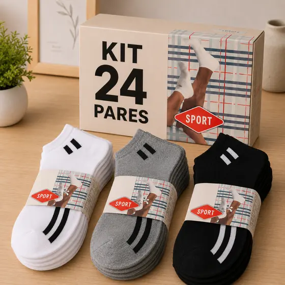Kit Meias Soquete Cano Curto com Algodão Masculina Feminina Unissex 6/12/24 Pares Branca Preta Sortida