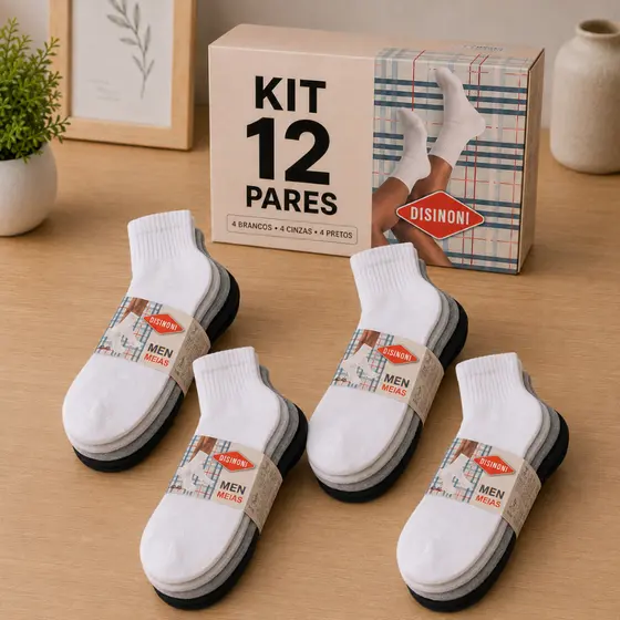Kit de Meia Cano Médio com Algodão Masculina Feminina Unissex 3/6/12 Pares