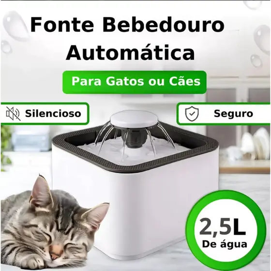 Bebedouro Fonte de Água Para Pet / Gatos / Cachorros com Filtro - 2,5L