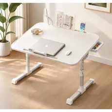 Mesa Dobrável para Notebook com Altura Ajustável, Ventilador, Gaveta e Luz LED – Portátil 2 em 1