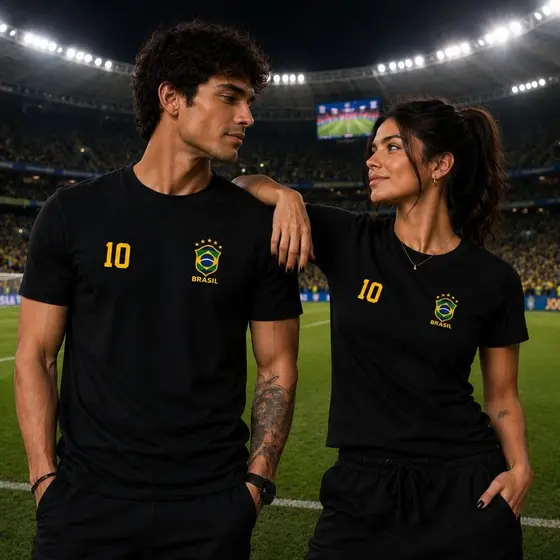Camiseta Unissex Copa Mundo Brasil 100% Algodão DTF Premium Camiseta algodão