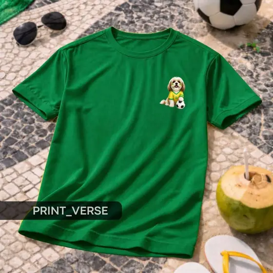 camiseta oferta Camiseta Verde e Amarela Shih Tzu Cachorro Fofo Brasil Futebol - Pet Torcedor Copa Amarela Algodão Over