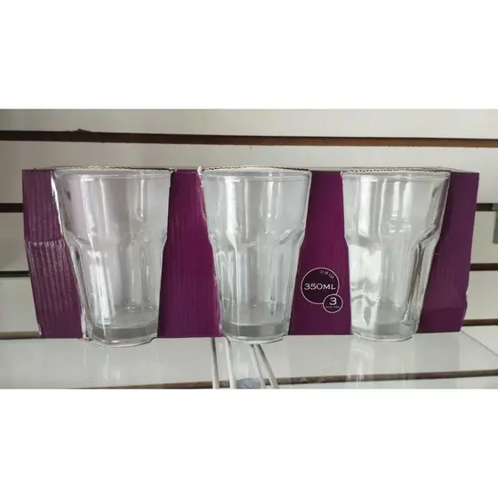 Jogo 3 Copos de Vidro Cocktail 350ml Dumiat Rio Glass Copo para Drinks Água Suco