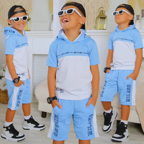 Conjunto De Menino Juvenil Lançamento Verão Camisa e Bermuda Veste Do 2 ao 14 anos