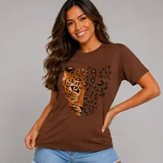 Camiseta Feminina Onça Animal Print Leopardo Estampada T Shirt Blusa Feminina Manga Curta Preta Marrom Moda Casual