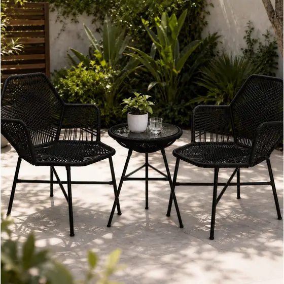Conjunto 2 cadeiras Tropicália 1 Mesinha Fibra Sintética Decoração, Jardim, Área Gourmet, Sacada, Cozinha