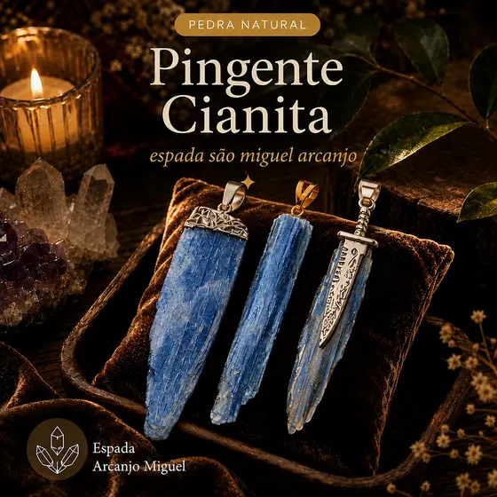 Pingente Cianita Azul Natural  Proteção Energética Espada São Miguel Arcanjo Pedra Premium Espiritual