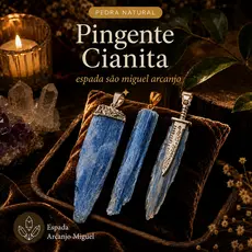 Pingente Cianita Azul Natural  Proteção Energética Espada São Miguel Arcanjo Pedra Premium Espiritual