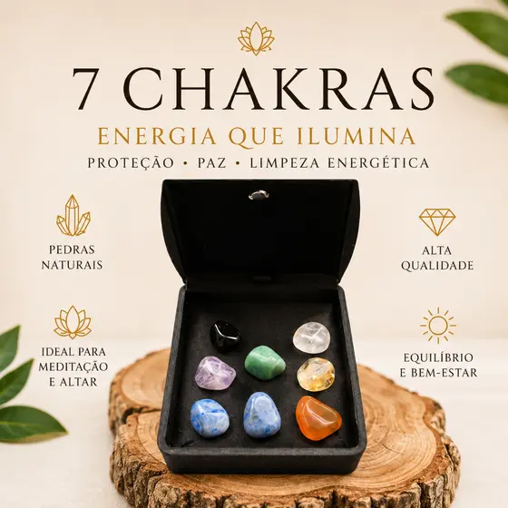 Kit 7 Chakras Pedras 1-2 cm Naturais para Meditação Equilíbrio Energético e Limpeza Espiritual