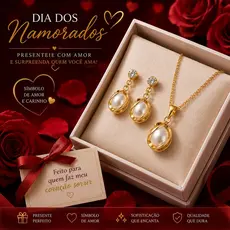 Conjunto Colar E Brinco Com Pingente de Pérola Folheado